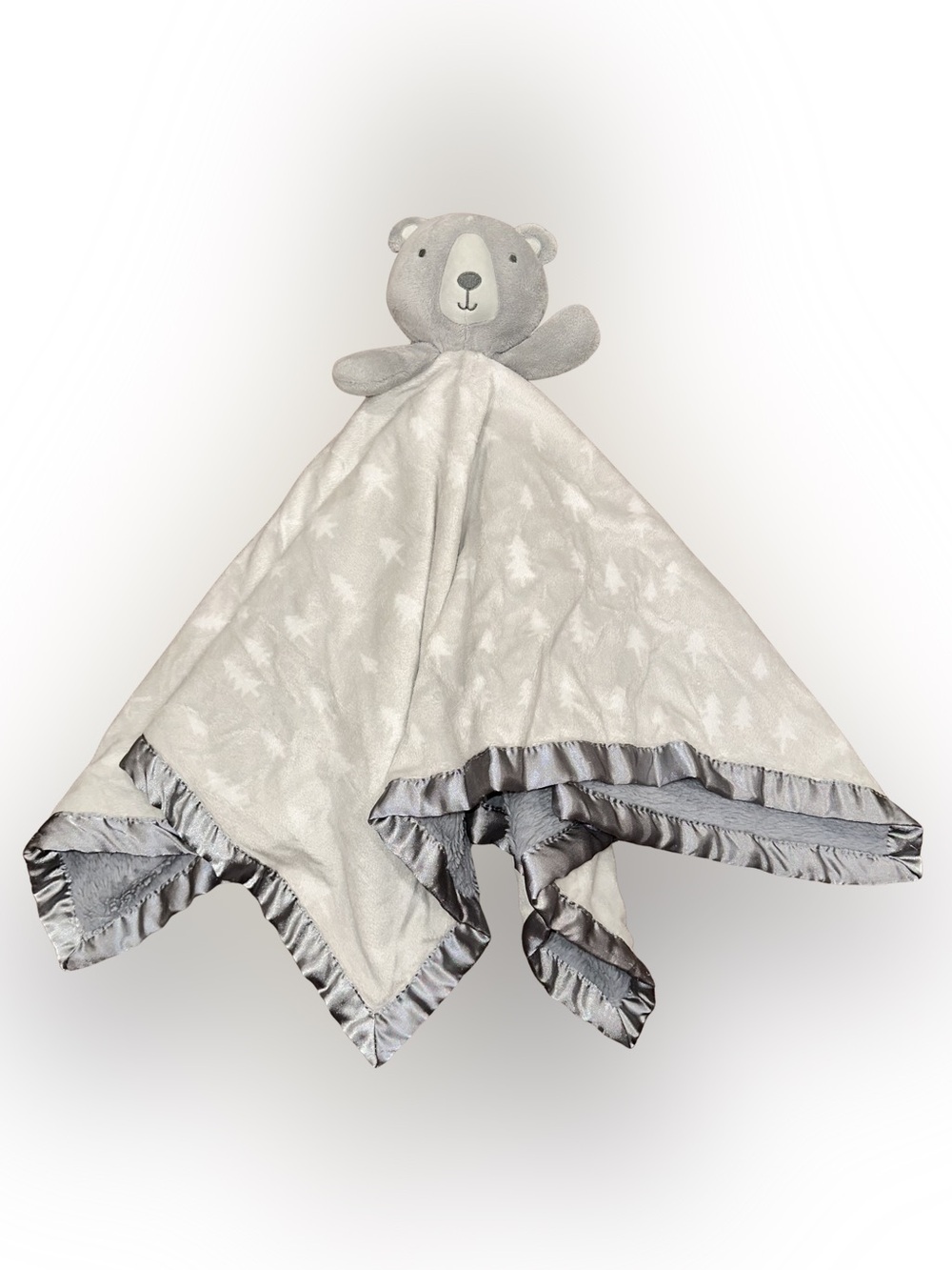 Cloud Island Gray Bear Tree Lovey Security Blanket Large 28x28 Satin Trim Sherpa